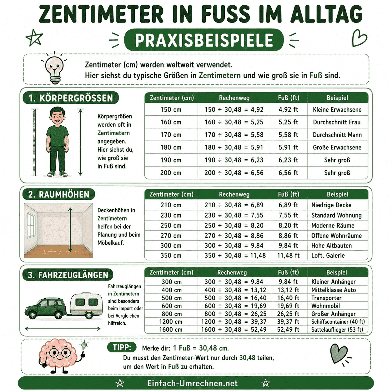 Infografik zum Thema Zentimeter in Fuß im Alltag